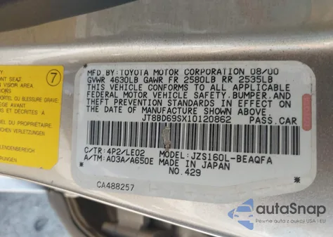 2001 Lexus Gs 300 from USA, damaged, VIN JT8BD69SX10120862